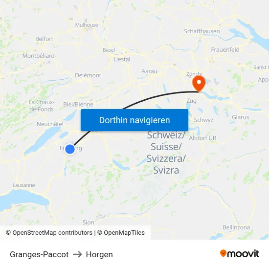 Granges-Paccot to Horgen map