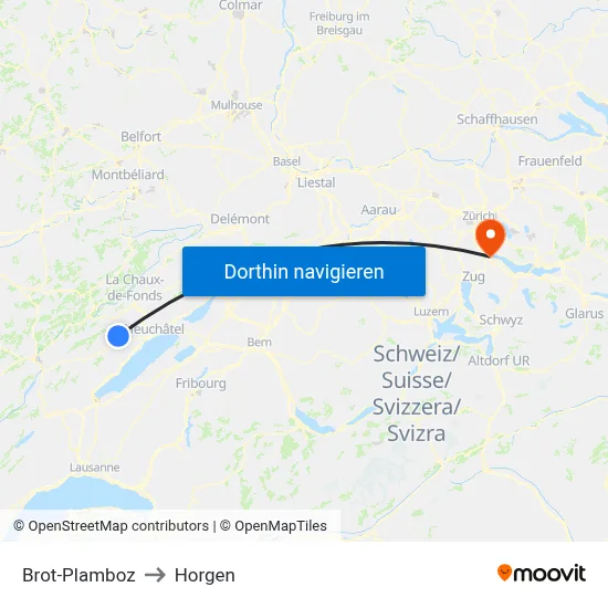 Brot-Plamboz to Horgen map