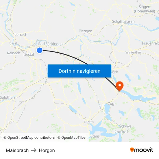 Maisprach to Horgen map