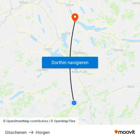Göschenen to Horgen map