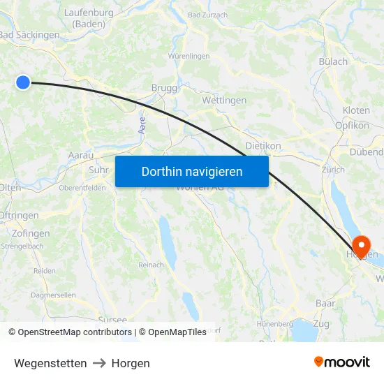 Wegenstetten to Horgen map