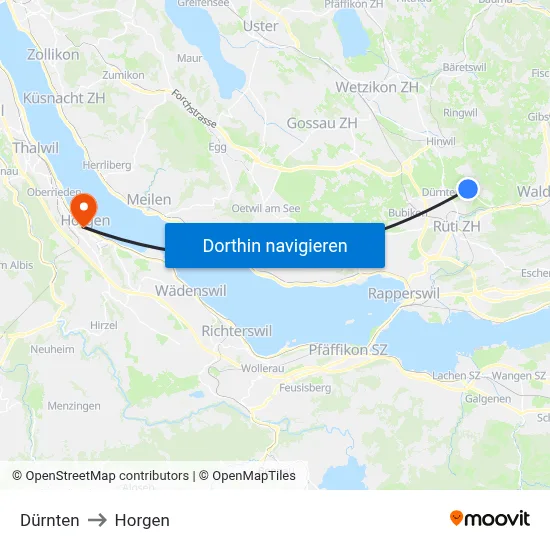 Dürnten to Horgen map