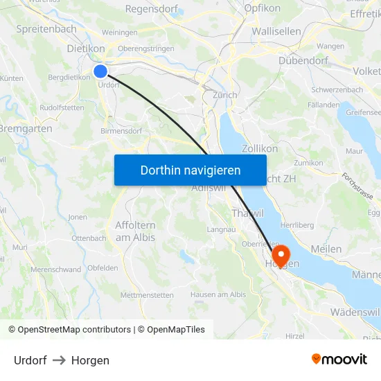Urdorf to Horgen map