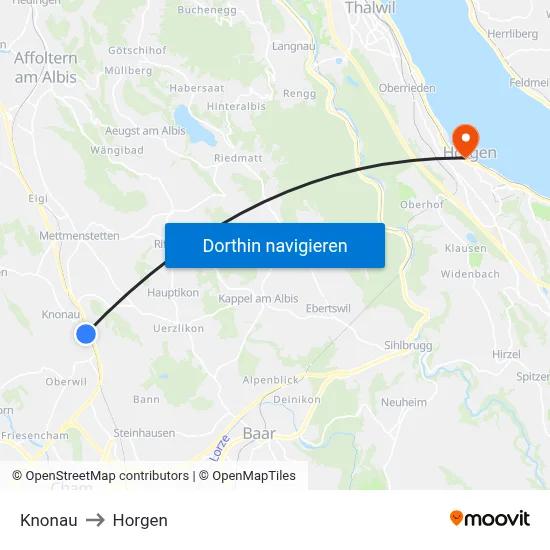 Knonau to Horgen map