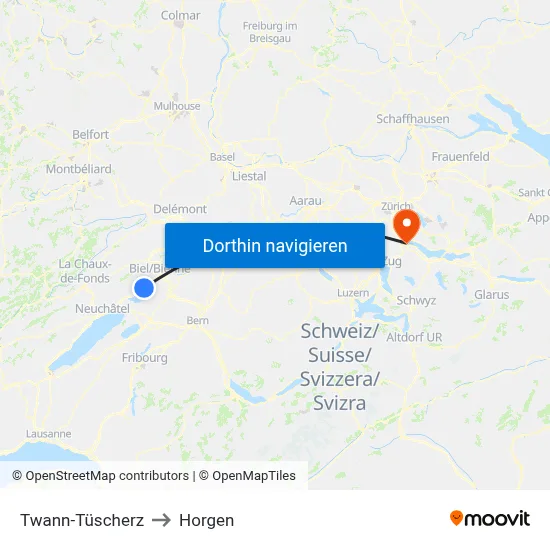 Twann-Tüscherz to Horgen map