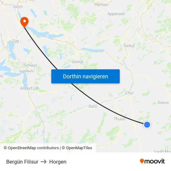 Bergün Filisur to Horgen map