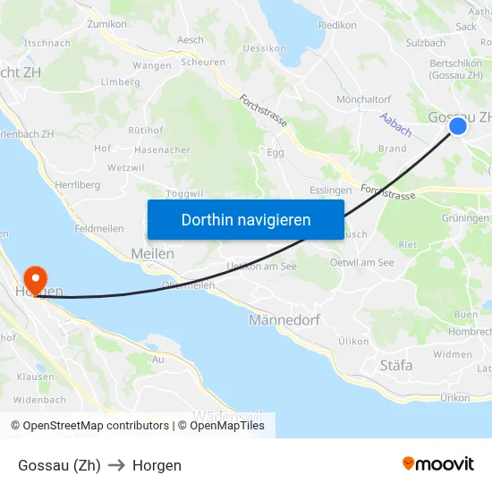 Gossau (Zh) to Horgen map
