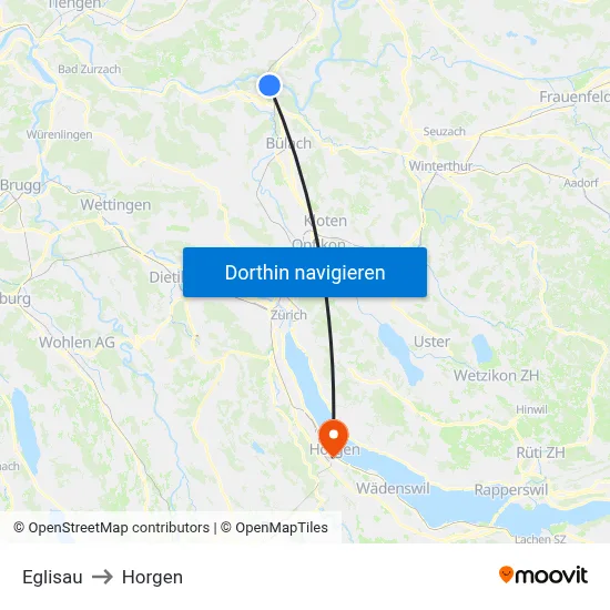 Eglisau to Horgen map