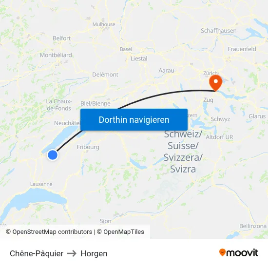 Chêne-Pâquier to Horgen map