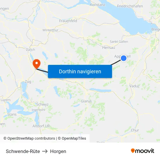 Schwende-Rüte to Horgen map