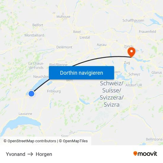 Yvonand to Horgen map