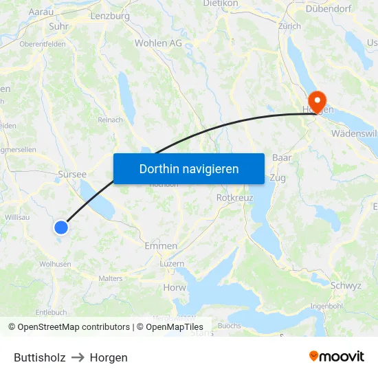 Buttisholz to Horgen map