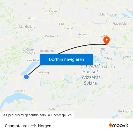 Champtauroz to Horgen map