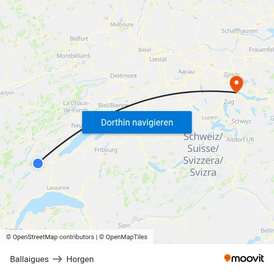 Ballaigues to Horgen map