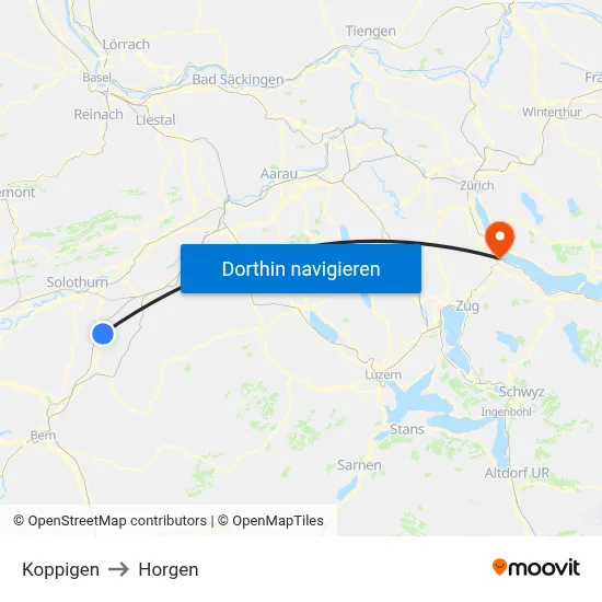 Koppigen to Horgen map
