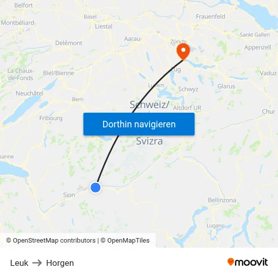 Leuk to Horgen map