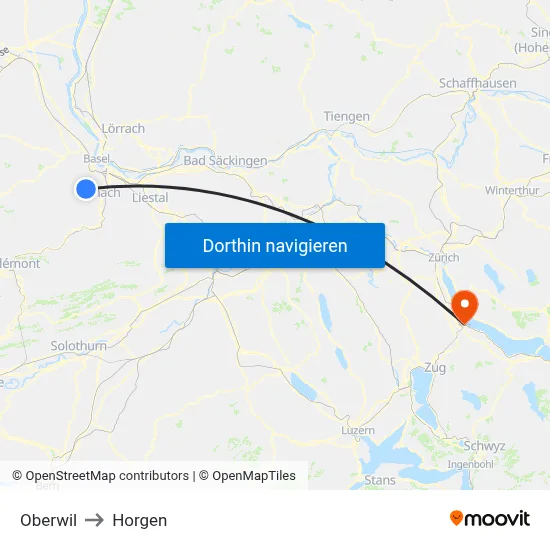Oberwil to Horgen map