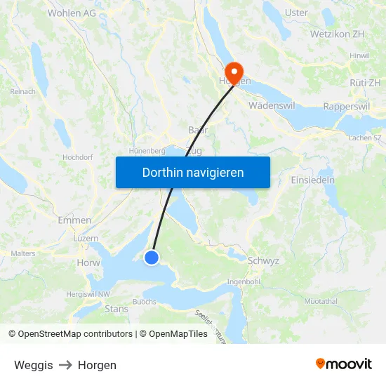 Weggis to Horgen map