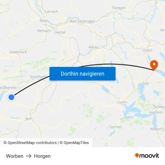 Worben to Horgen map