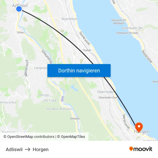 Adliswil to Horgen map