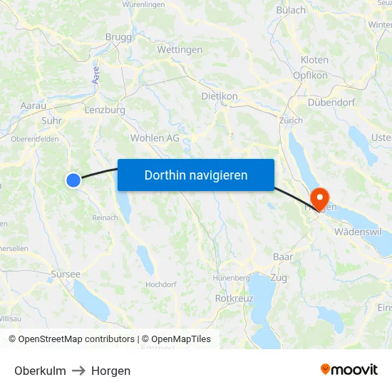 Oberkulm to Horgen map