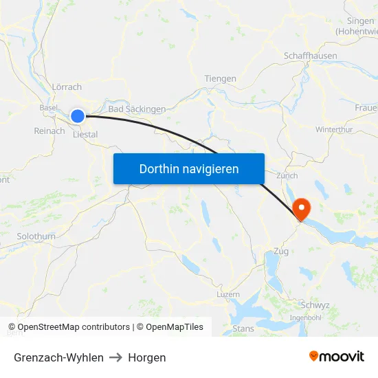 Grenzach-Wyhlen to Horgen map
