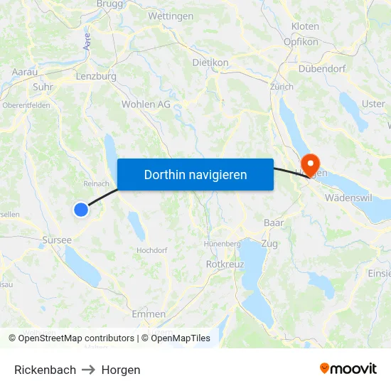 Rickenbach to Horgen map