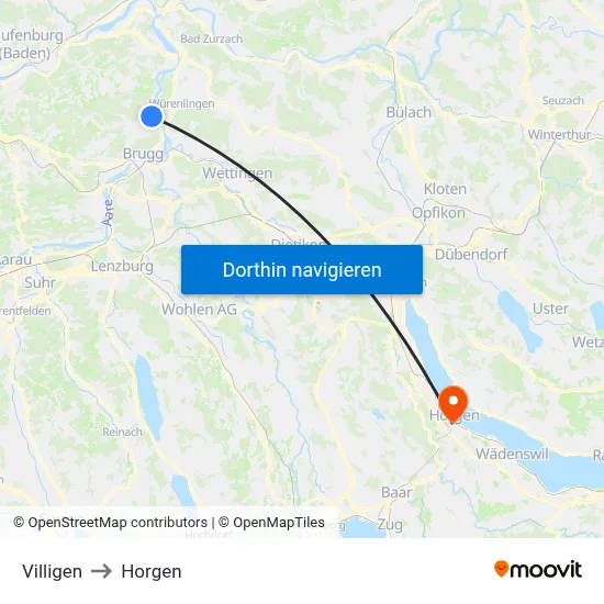 Villigen to Horgen map