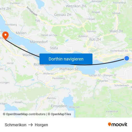 Schmerikon to Horgen map