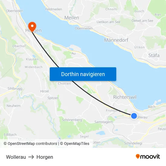 Wollerau to Horgen map