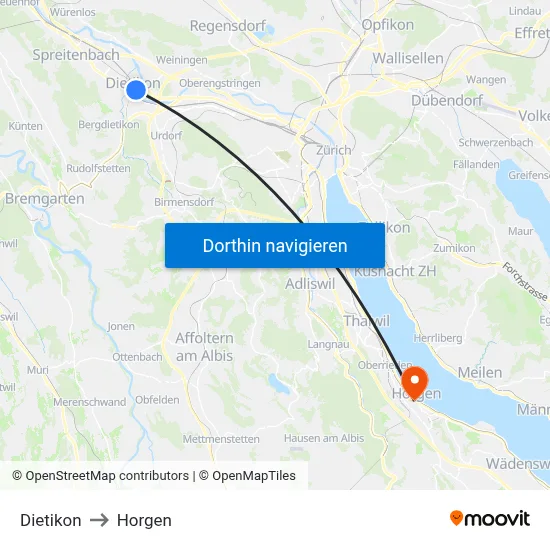 Dietikon to Horgen map