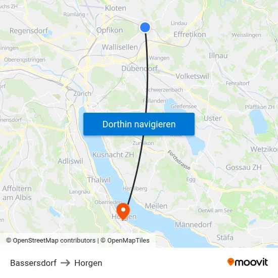 Bassersdorf to Horgen map