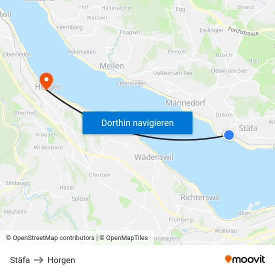Stäfa to Horgen map
