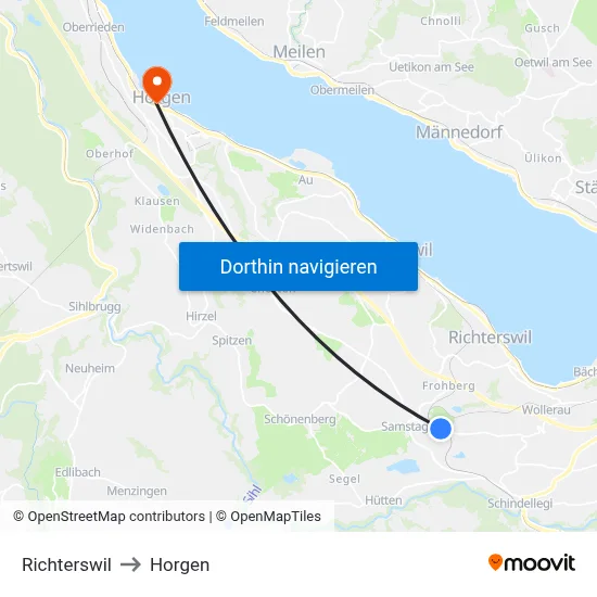 Richterswil to Horgen map