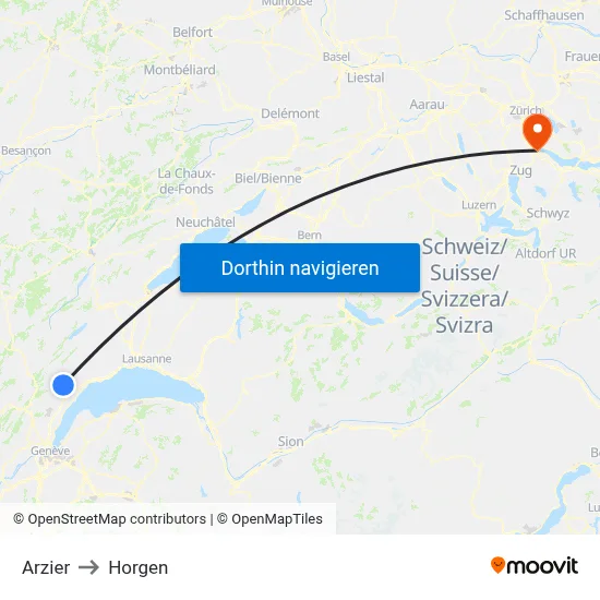 Arzier to Horgen map