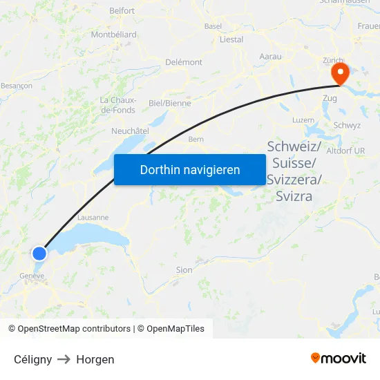 Céligny to Horgen map