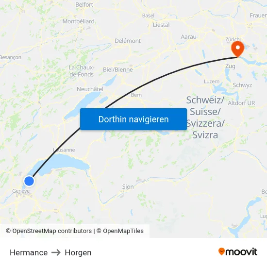 Hermance to Horgen map