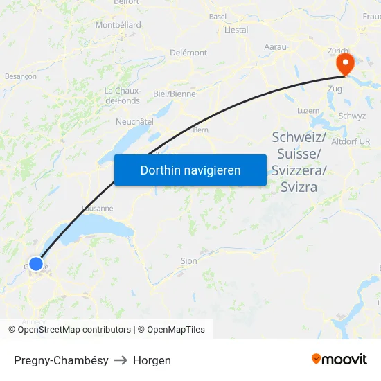 Pregny-Chambésy to Horgen map