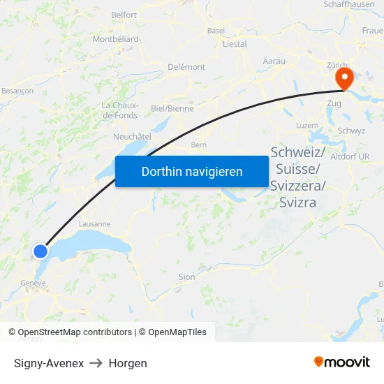 Signy-Avenex to Horgen map