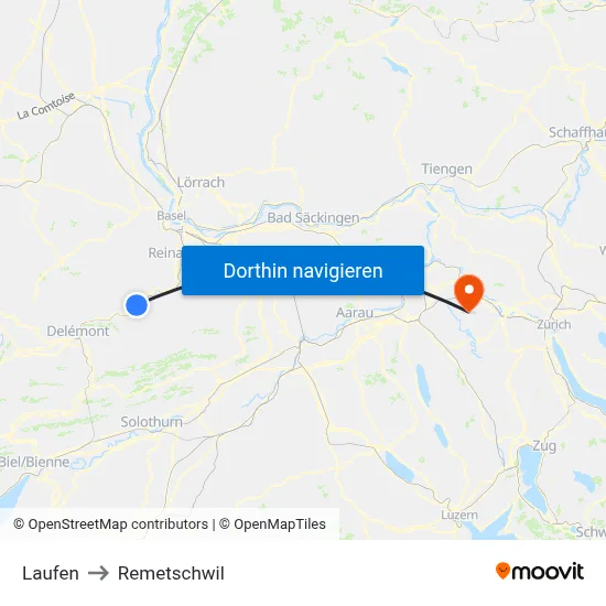 Laufen to Remetschwil map