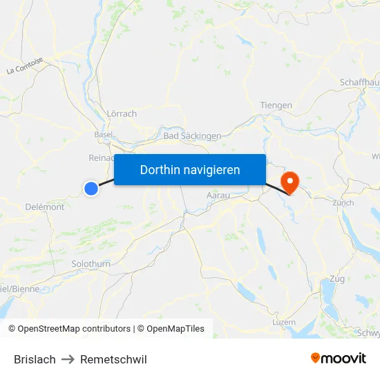 Brislach to Remetschwil map