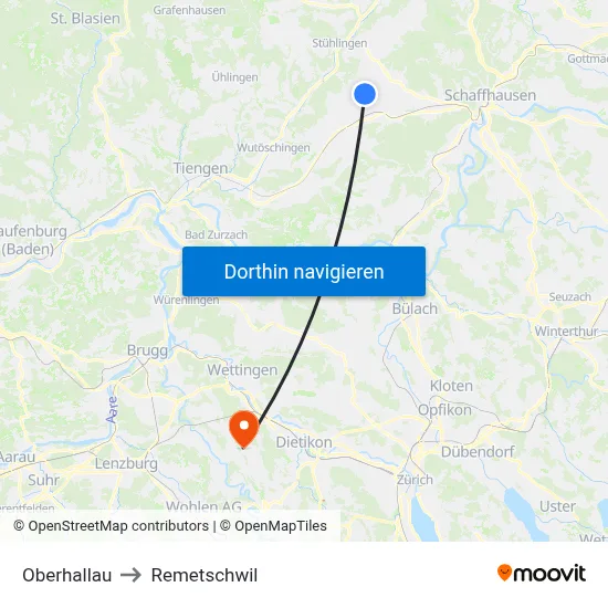 Oberhallau to Remetschwil map