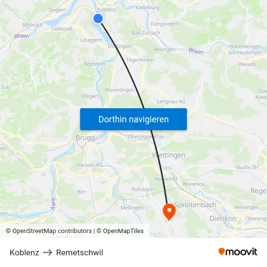 Koblenz to Remetschwil map
