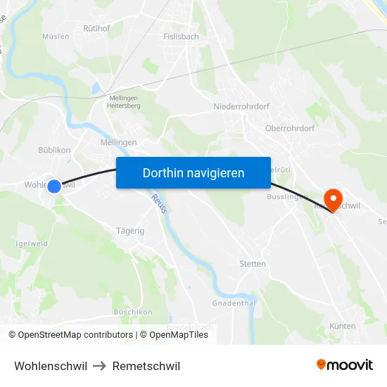 Wohlenschwil to Remetschwil map