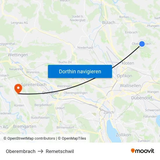 Oberembrach to Remetschwil map