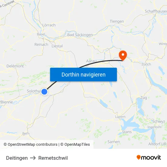 Deitingen to Remetschwil map
