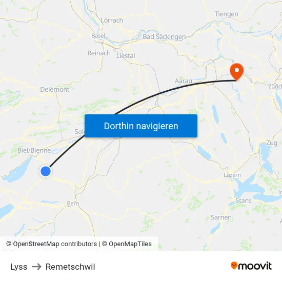 Lyss to Remetschwil map