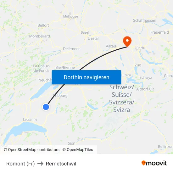 Romont (Fr) to Remetschwil map
