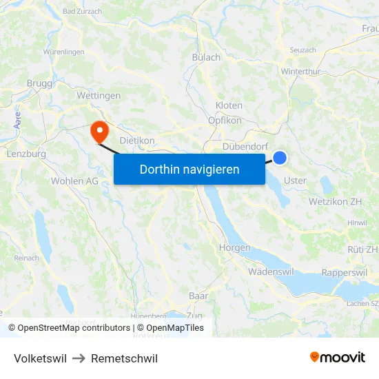 Volketswil to Remetschwil map