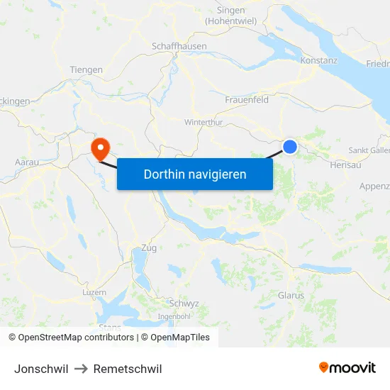 Jonschwil to Remetschwil map